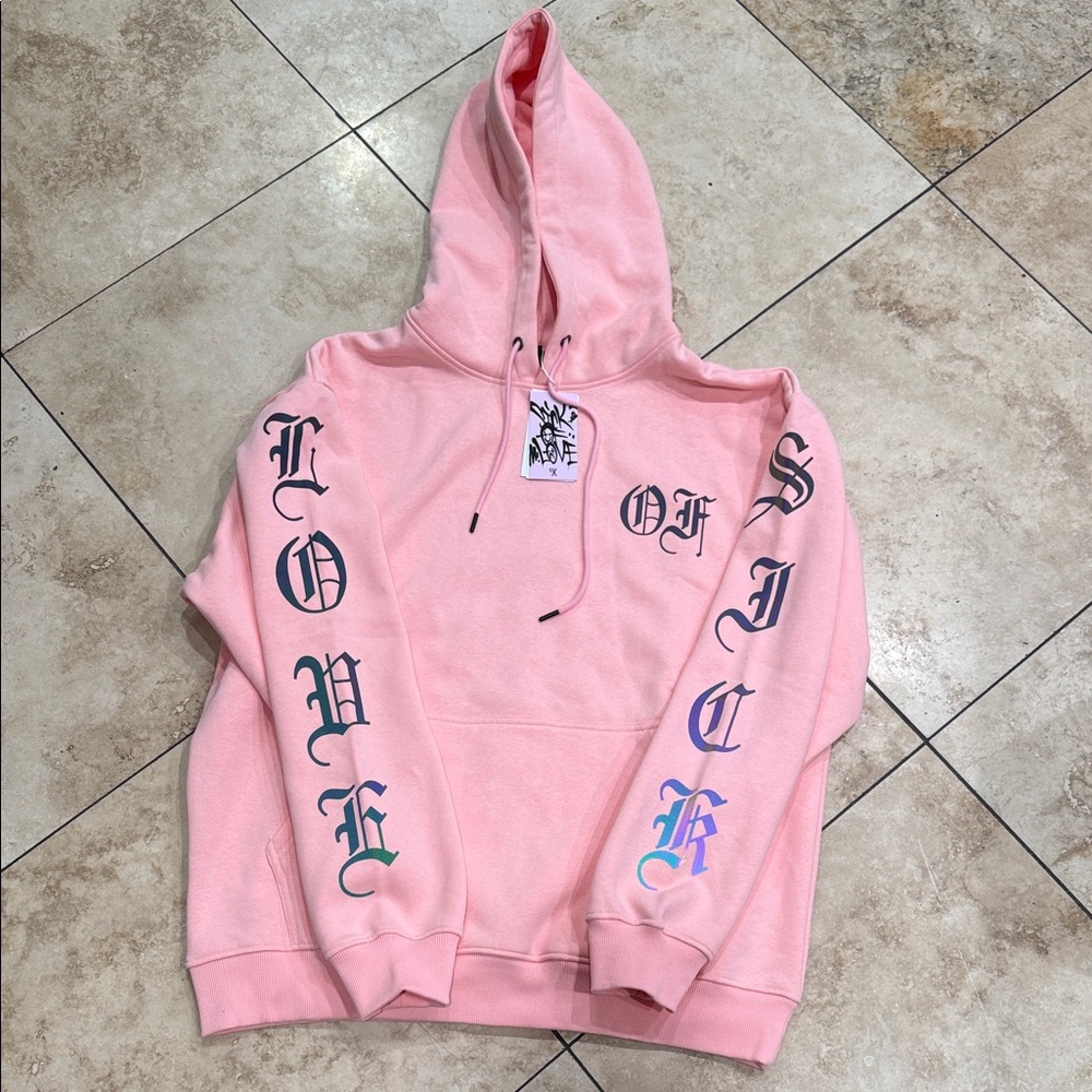 RAQUEL.XU  Pink Hoodie with Bold Sleeve Text